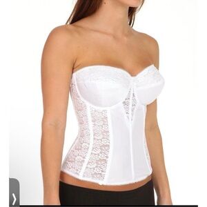 NWT Dominique White Longline Bustier 40F Strapless Bridal Corset Satin Lace